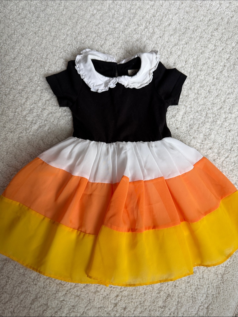 Taylor Joelle Candy Corn Tiered Halloween Dress with White Ruffle Collar